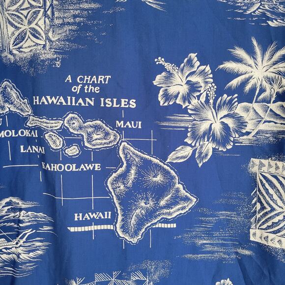 Vintage Aikane Hawaii Retro Blue Palm Tree Tropical Print Button Down Shirt XL - Picture 8 of 8